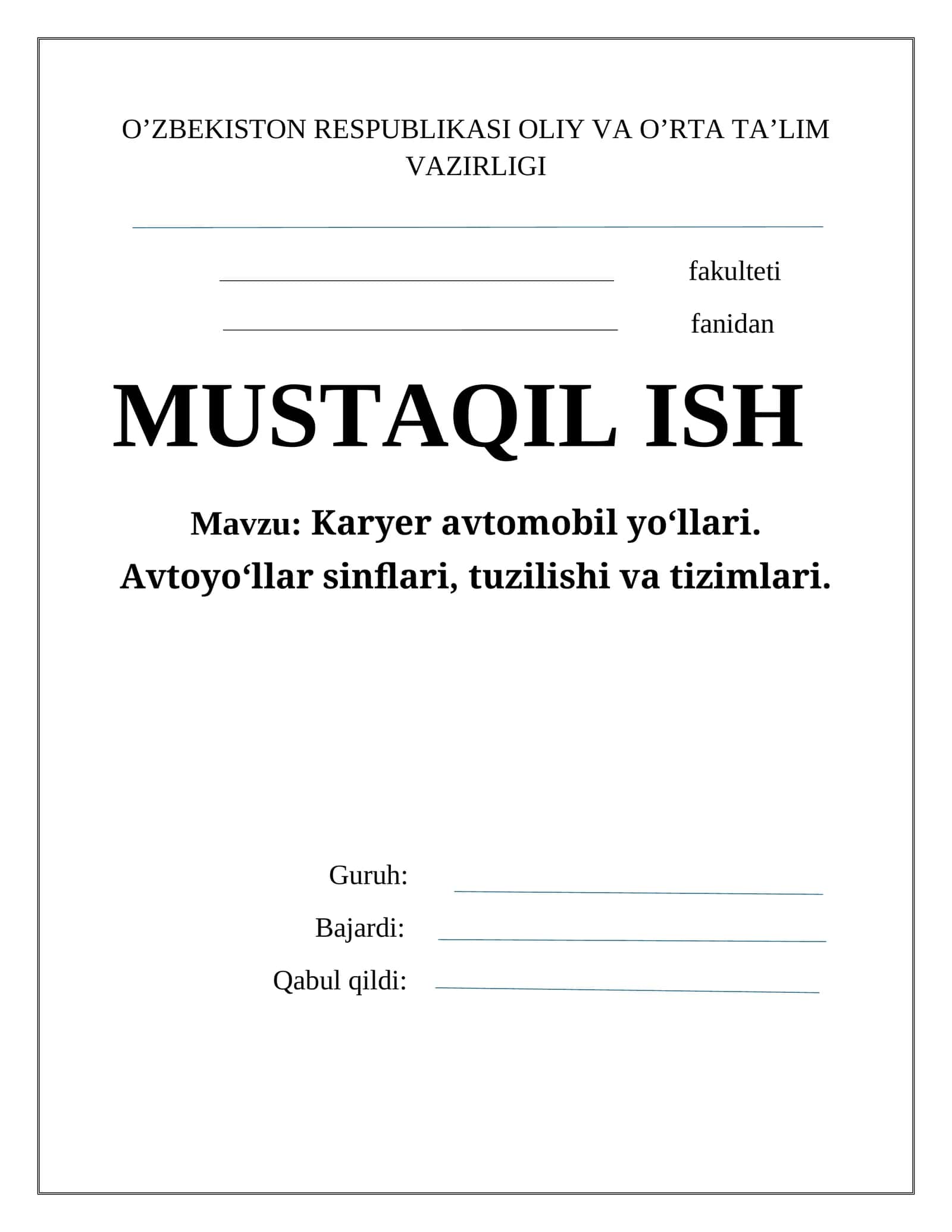 Karyer avtomobil yo‘llari 1