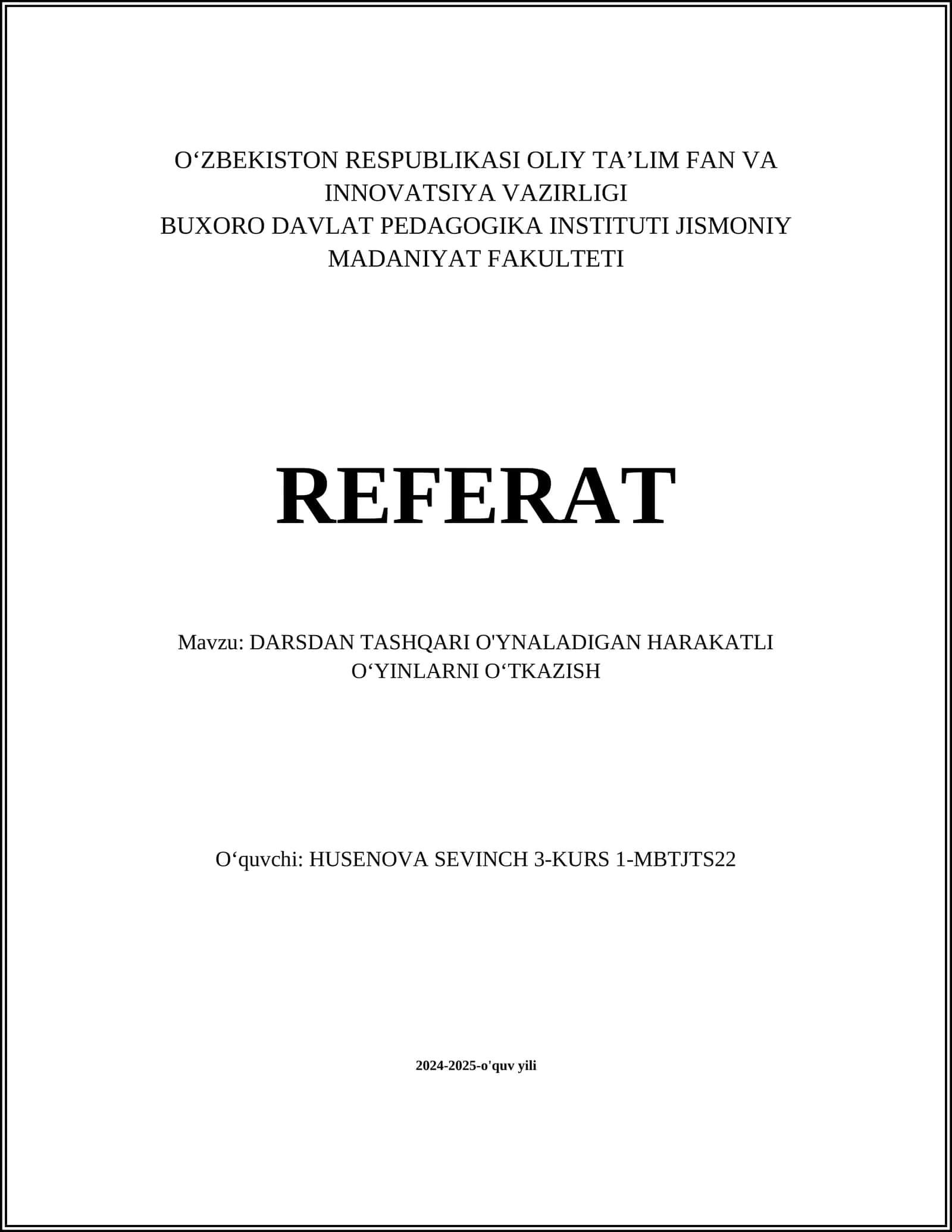 DARSDAN TASHQARI O'YNALADIGAN HARAKATLI O‘YINLARNI O‘TKAZISH 1