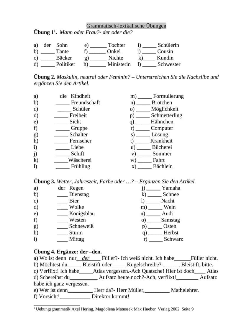 Grammatisch-lexikalische Übungen 1