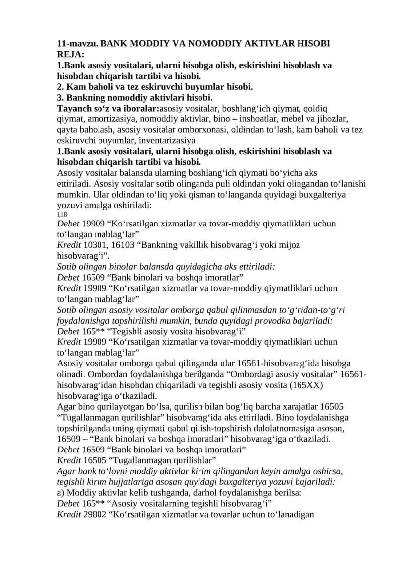 BANK MODDIY VA NOMODDIY AKTIVLAR HISOBI 1