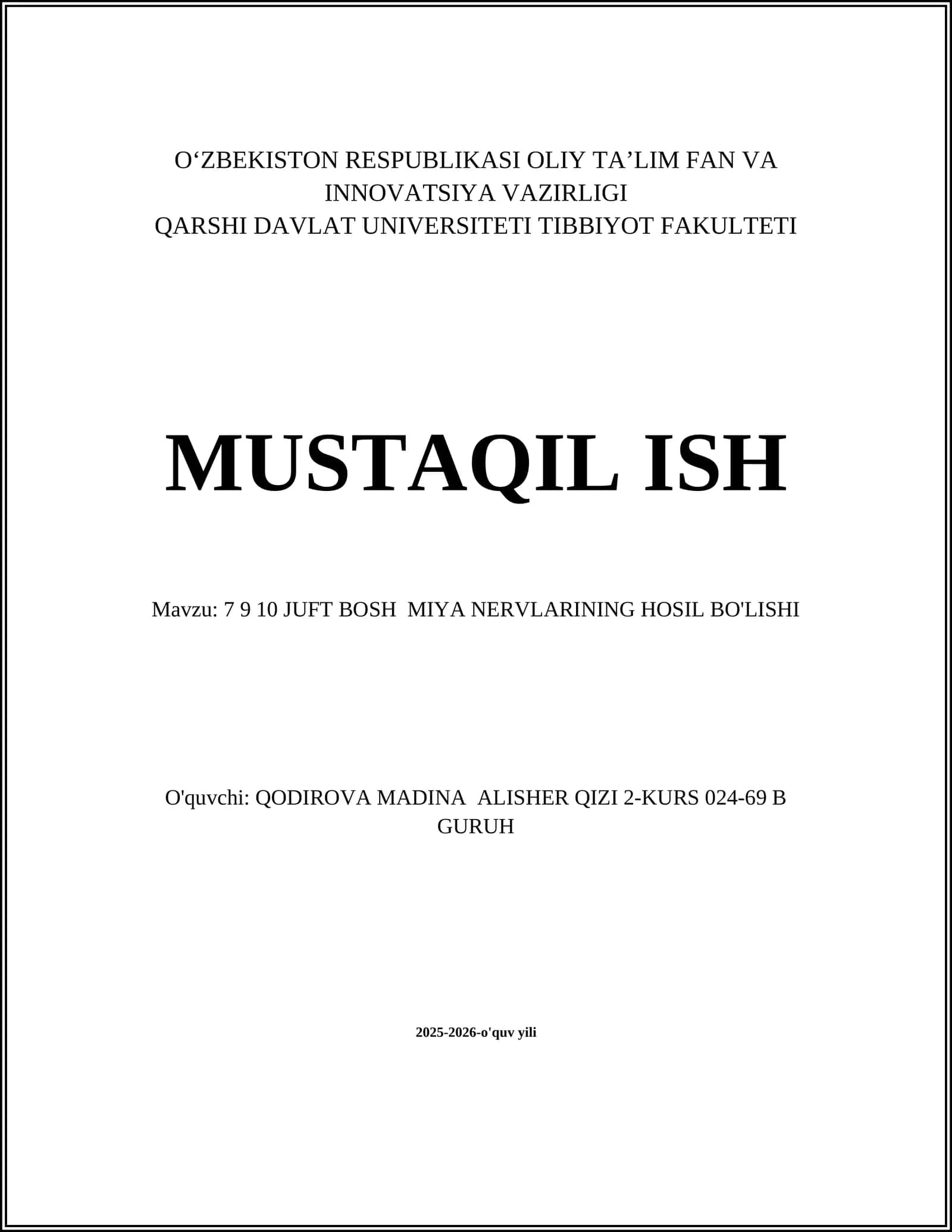 Embriyologik 7, 9, 10-juft bosh miya nervlar 1