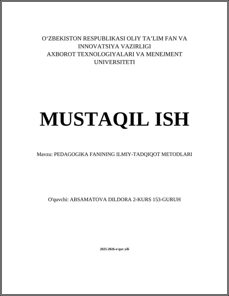 PEDAGOGIKA FANINING ILMIY-TADQIQOT METODLARI 1