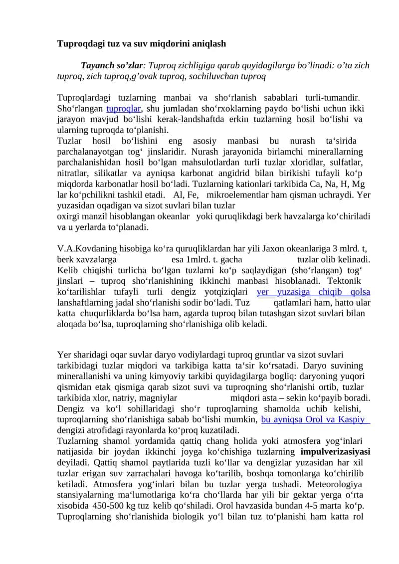Tuproqdagi tuz va suv miqdorini aniqlash 1