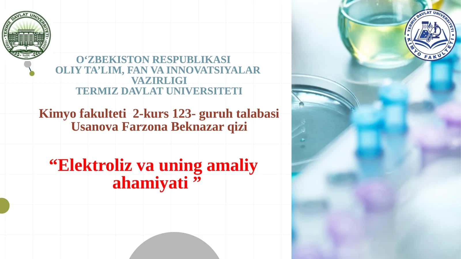 Elektroliz va uning amaliy ahamiyati 1