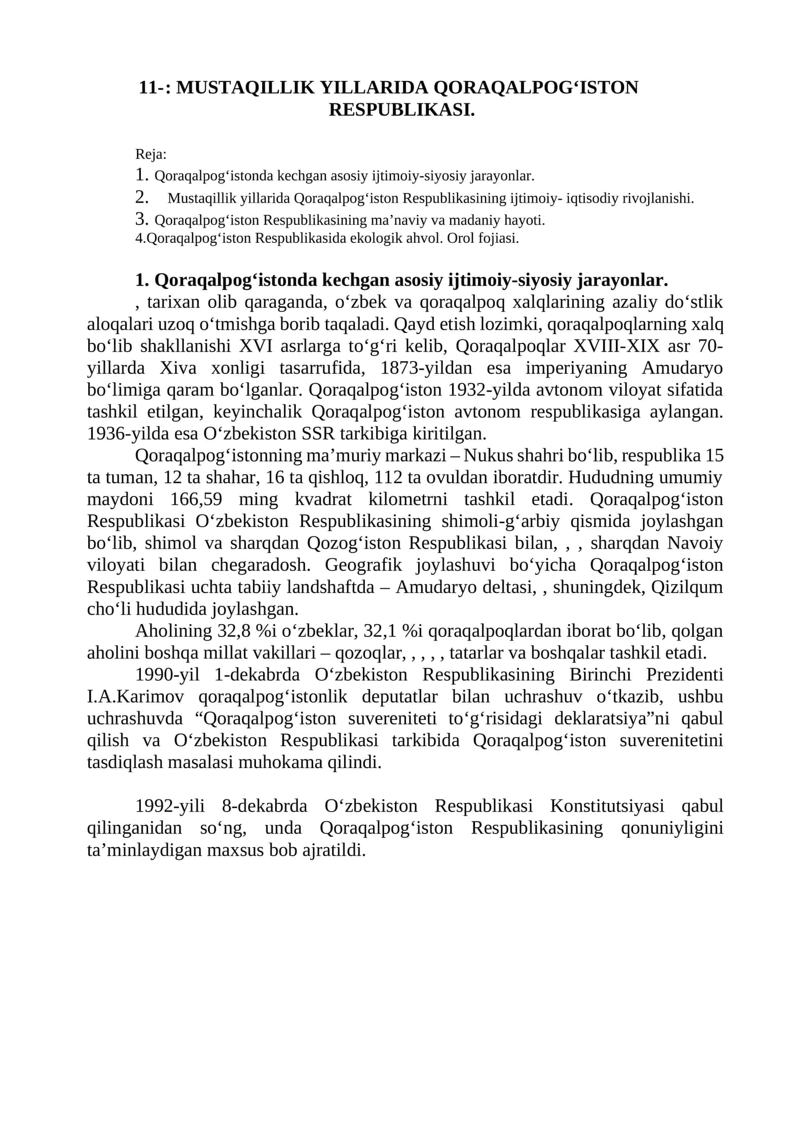 MUSTAQILLIK YILLARIDA QORAQALPOG‘ISTON RESPUBLIKASI 1