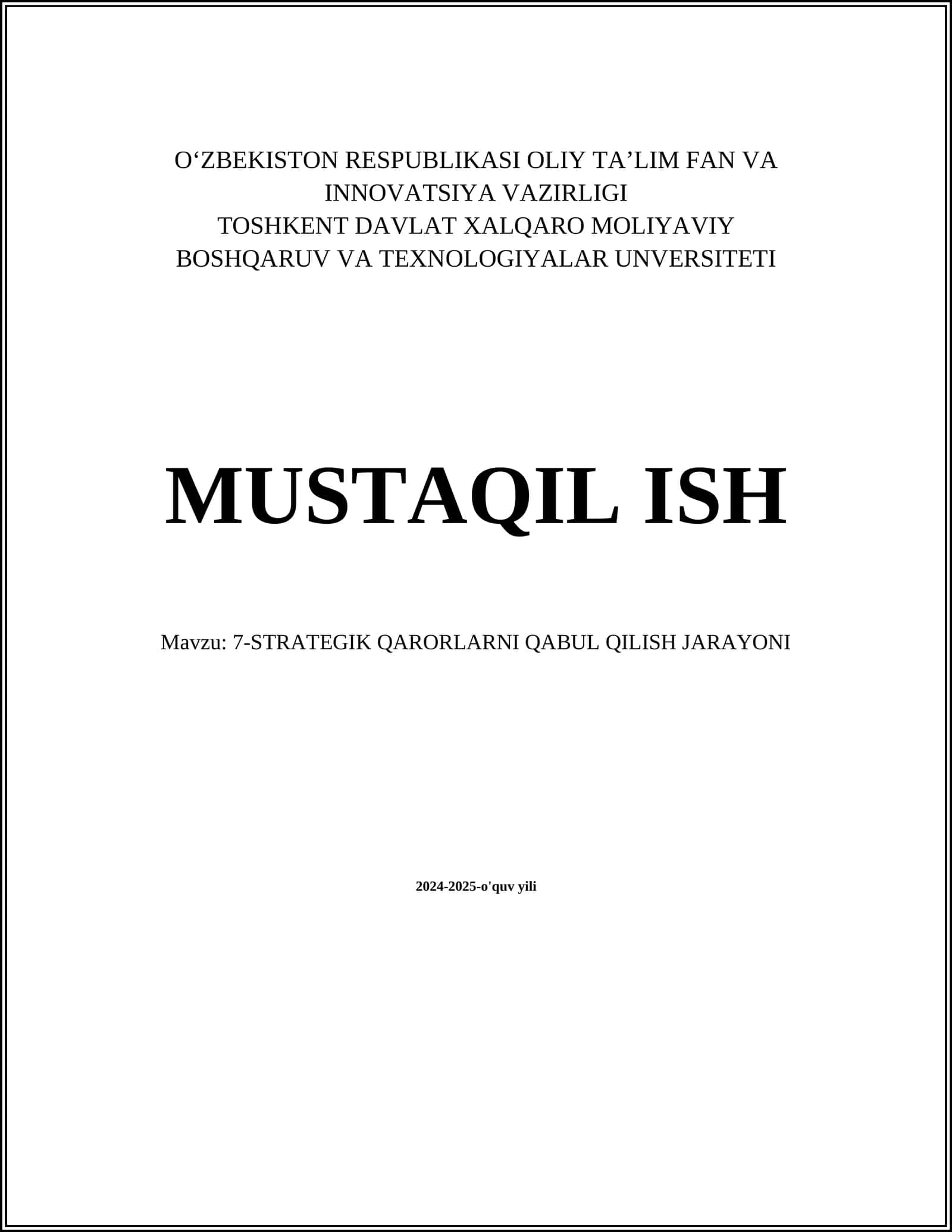7-STRATEGIK QARORLARNI QABUL QILISH JARAYONI 1