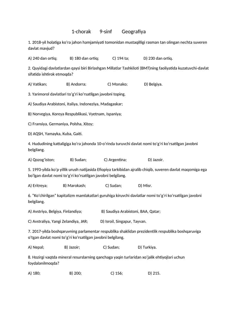 Geografiya 9-sinf 1-chorak 1
