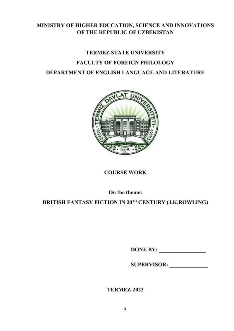 BRITISH FANTASY FICTION IN 20TH CENTURY (J.K.ROWLING) 1