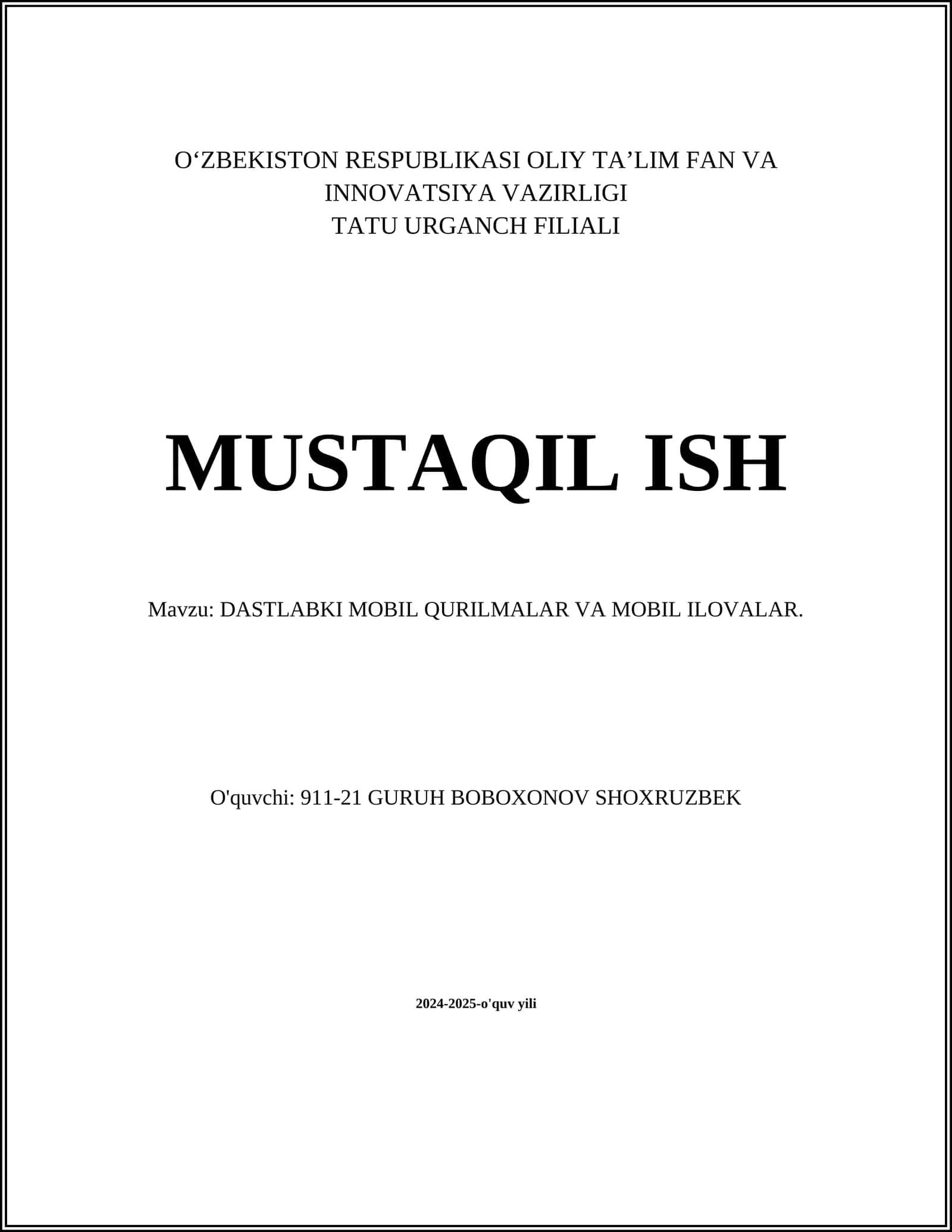 DASTLABKI MOBIL QURILMALAR VA MOBIL ILOVALAR 1