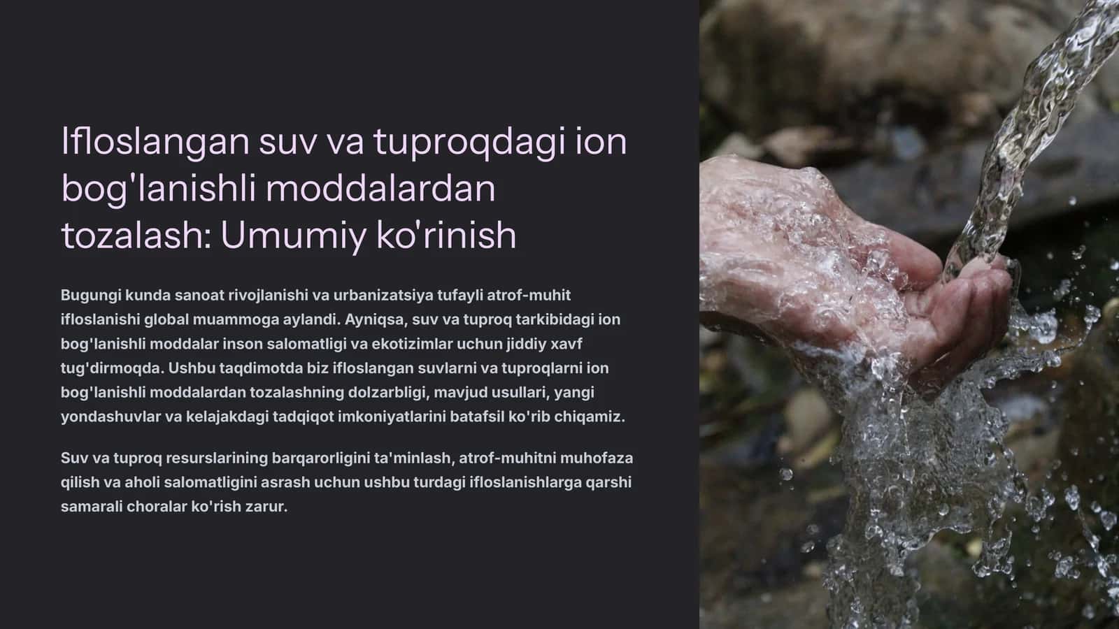 Ifloslangan suv va tuproqdagi ion bog'lanishli moddalardan tozalash 1