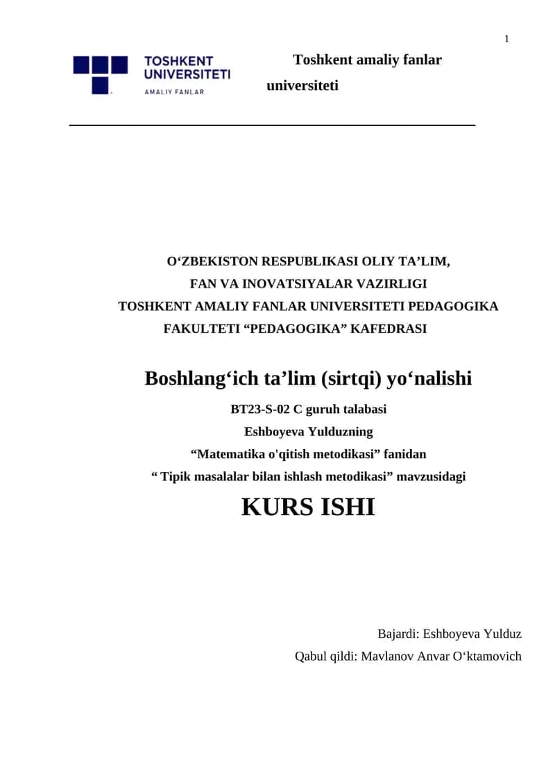 Tipik masalalar bilan ishlash metodikasi 1
