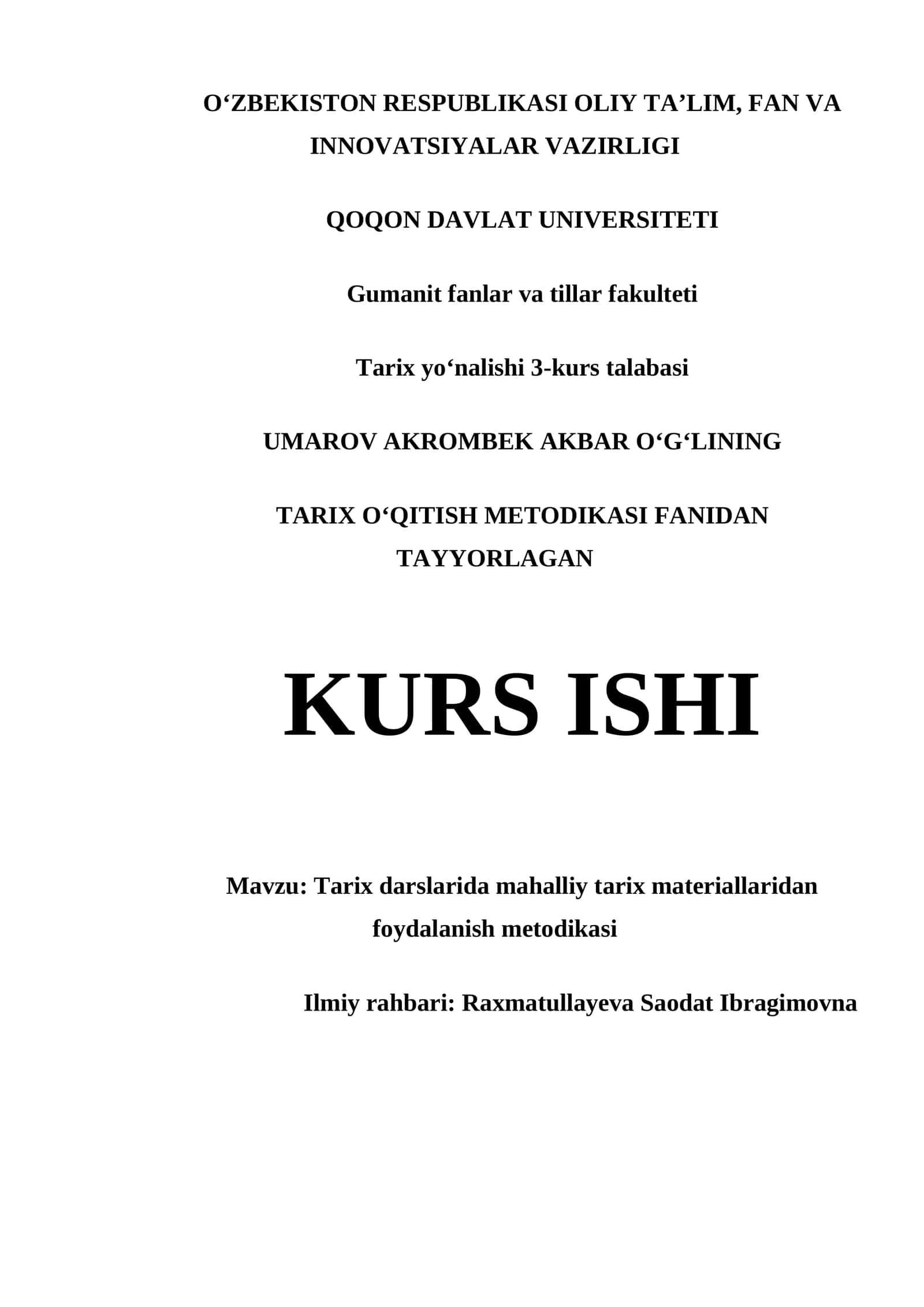 Tarix darslarida mahalliy tarix materiallaridan foydalanish metodikasi 1