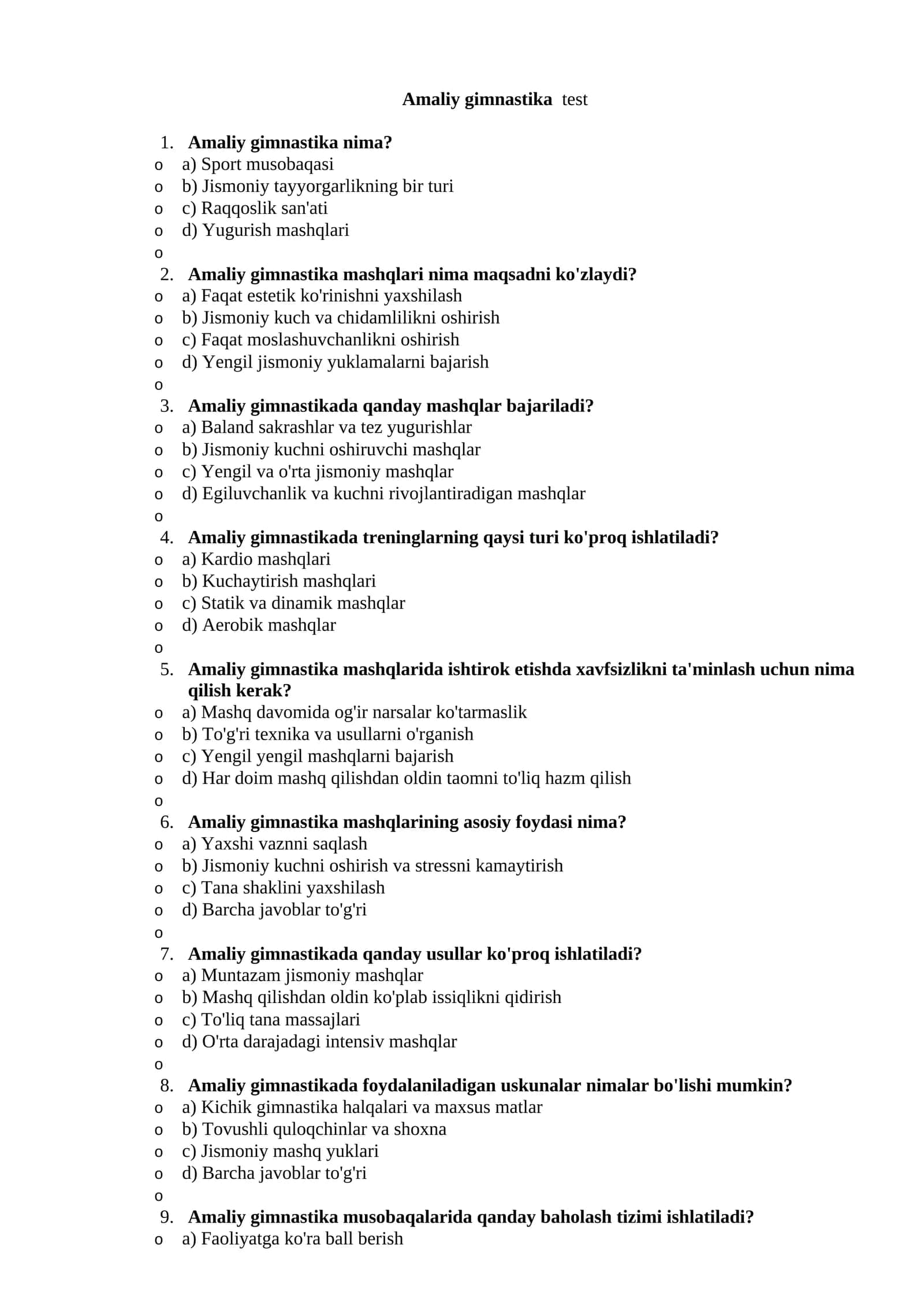 Amaliy gimnastika test 1