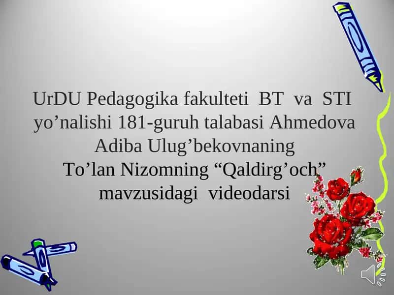 To'lan Nizomning "Qaldirg'och" mavzusidagi videodars 1