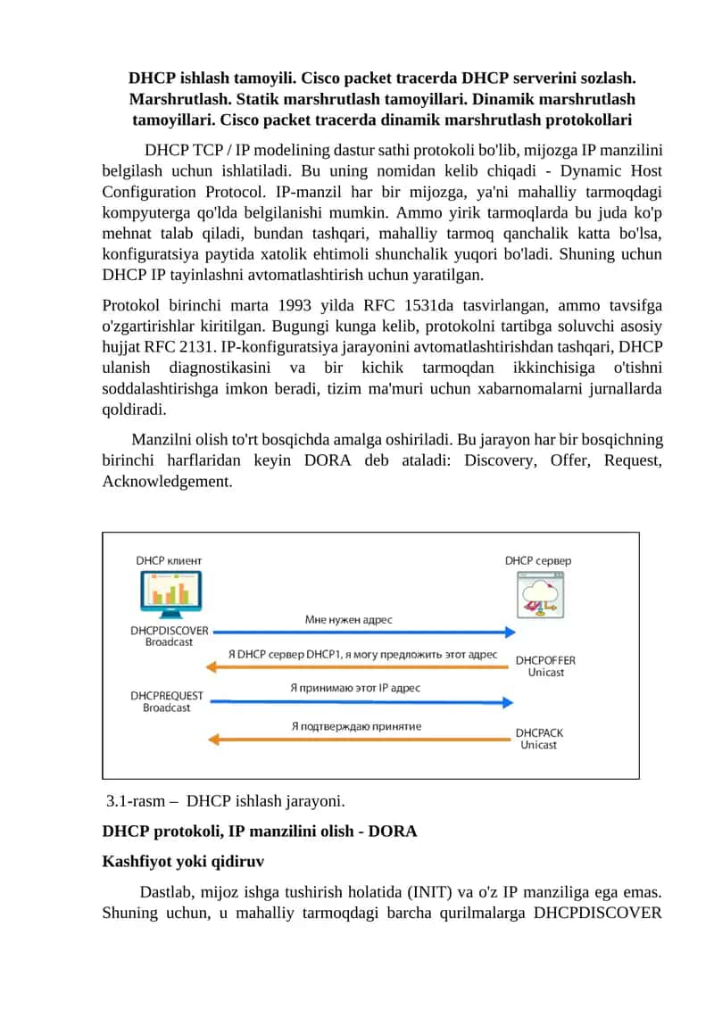 DHCP ishlash tamoyili ,cisco packet trecerda dhcp sozlash 1
