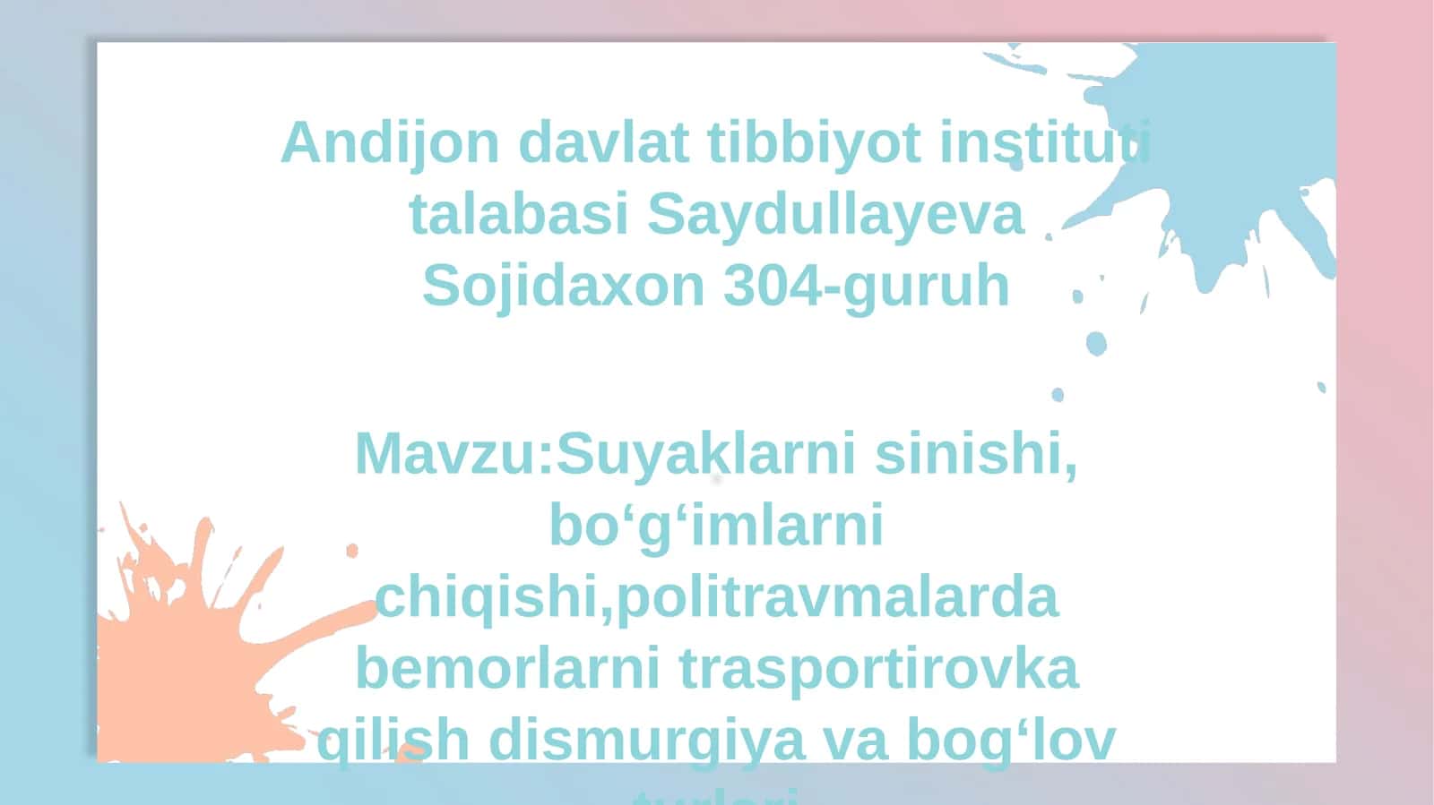 Travmatologiya Inson A'zolari va To'qimalari 1