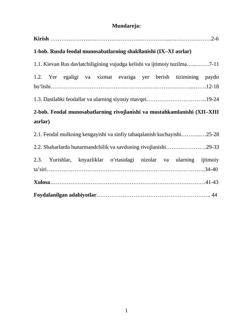 Feodal munosabatlarning shakllanishi va rivojlanishi 1