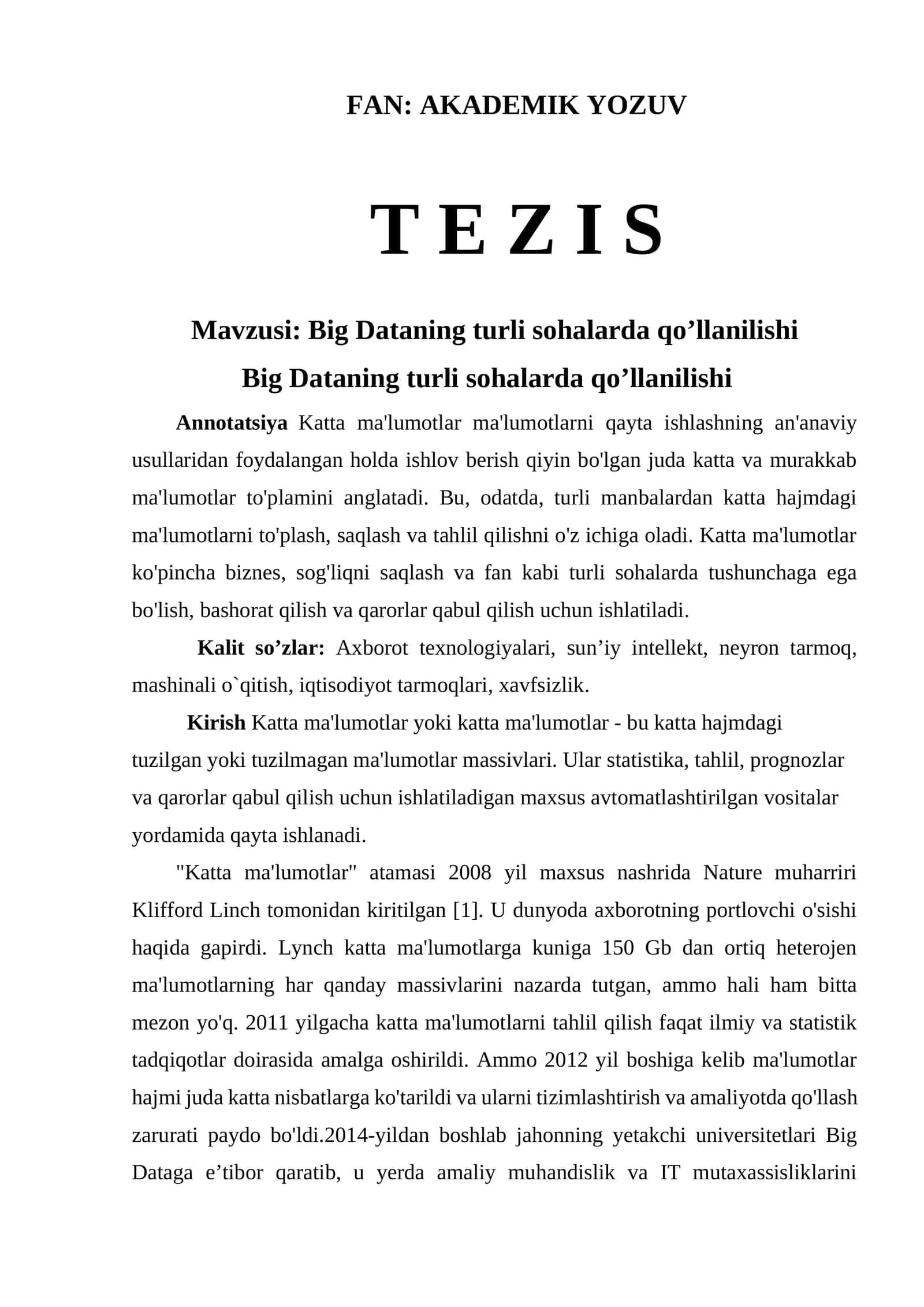Big Dataning turli sohalarda qo’llanilishi 1