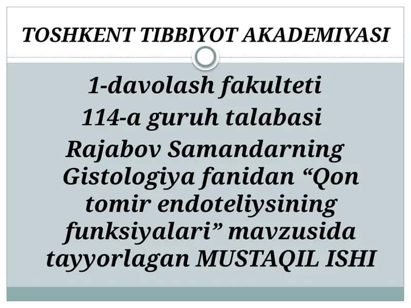 Qon tomir endoteliysining funksiyalari 1