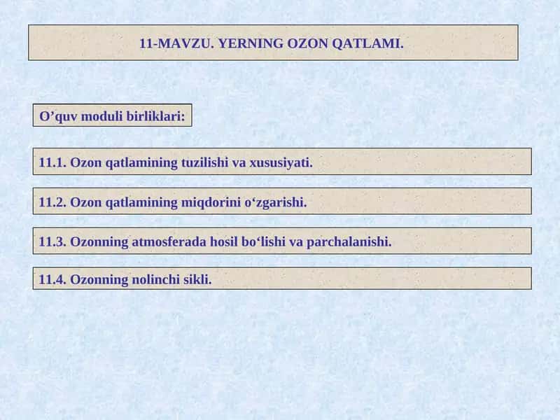Ozon qatlamining miqdorini o‘zgarishi 1