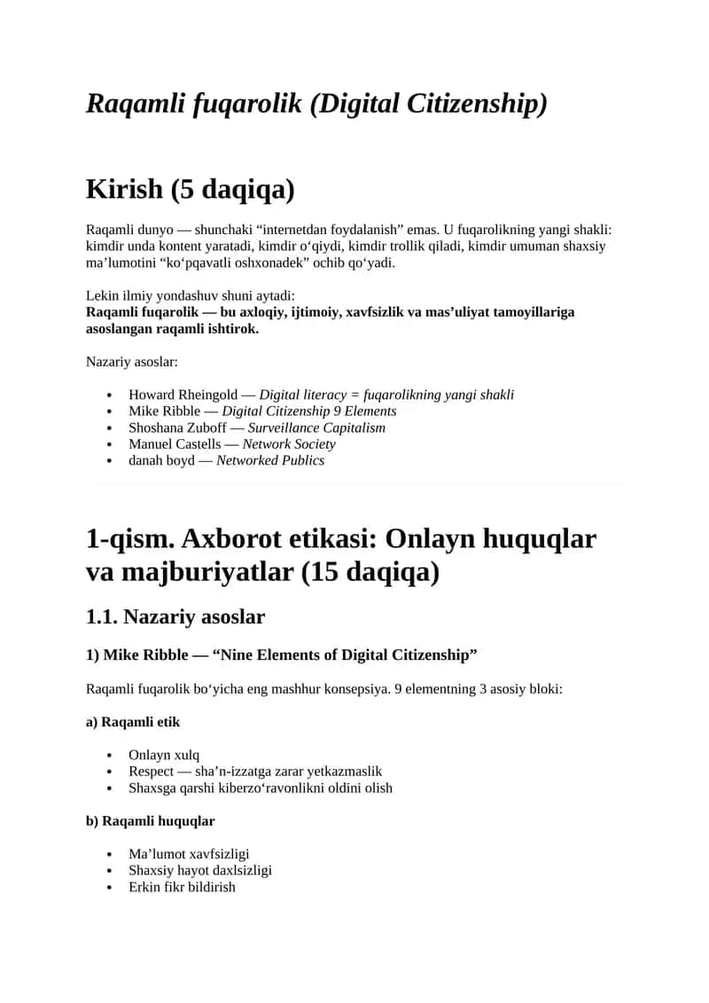 Raqamli fuqarolik (Digital Citizenship) 1