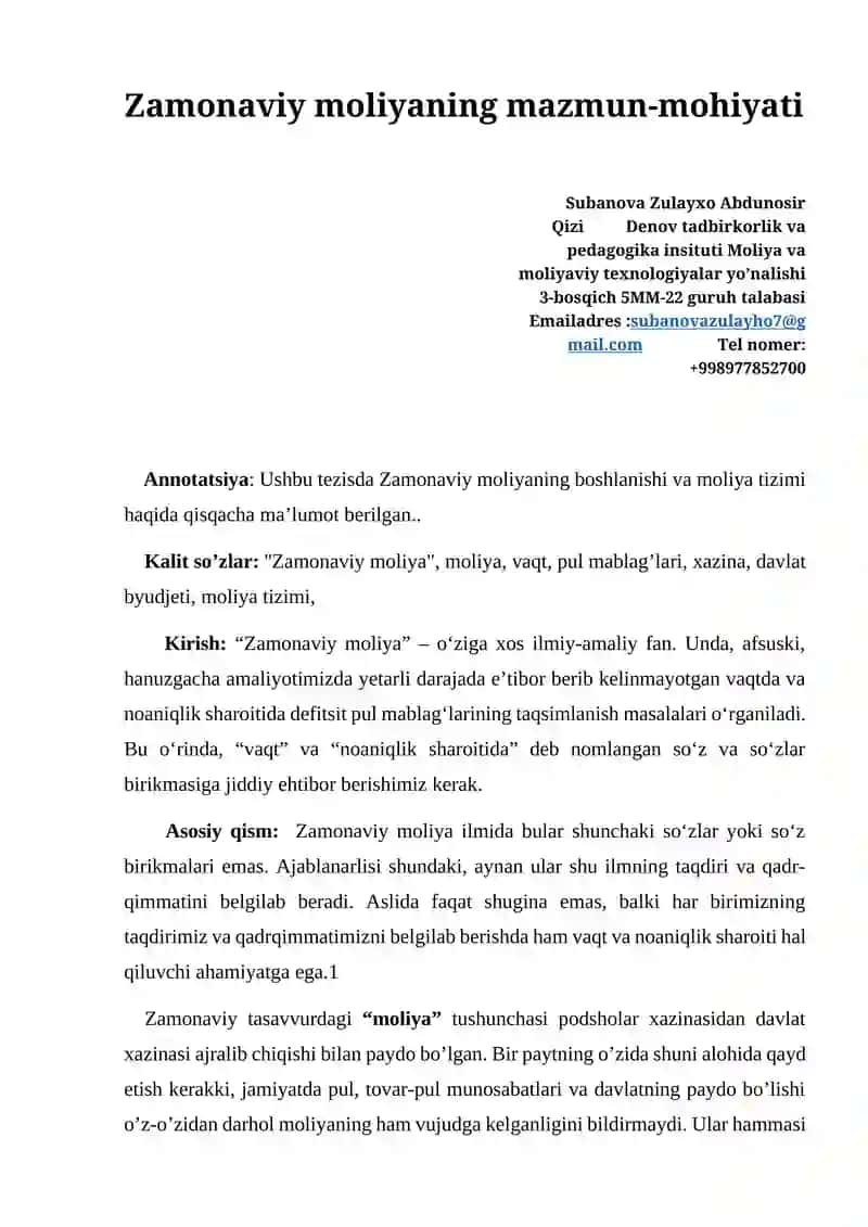 Zamonaviy moliya