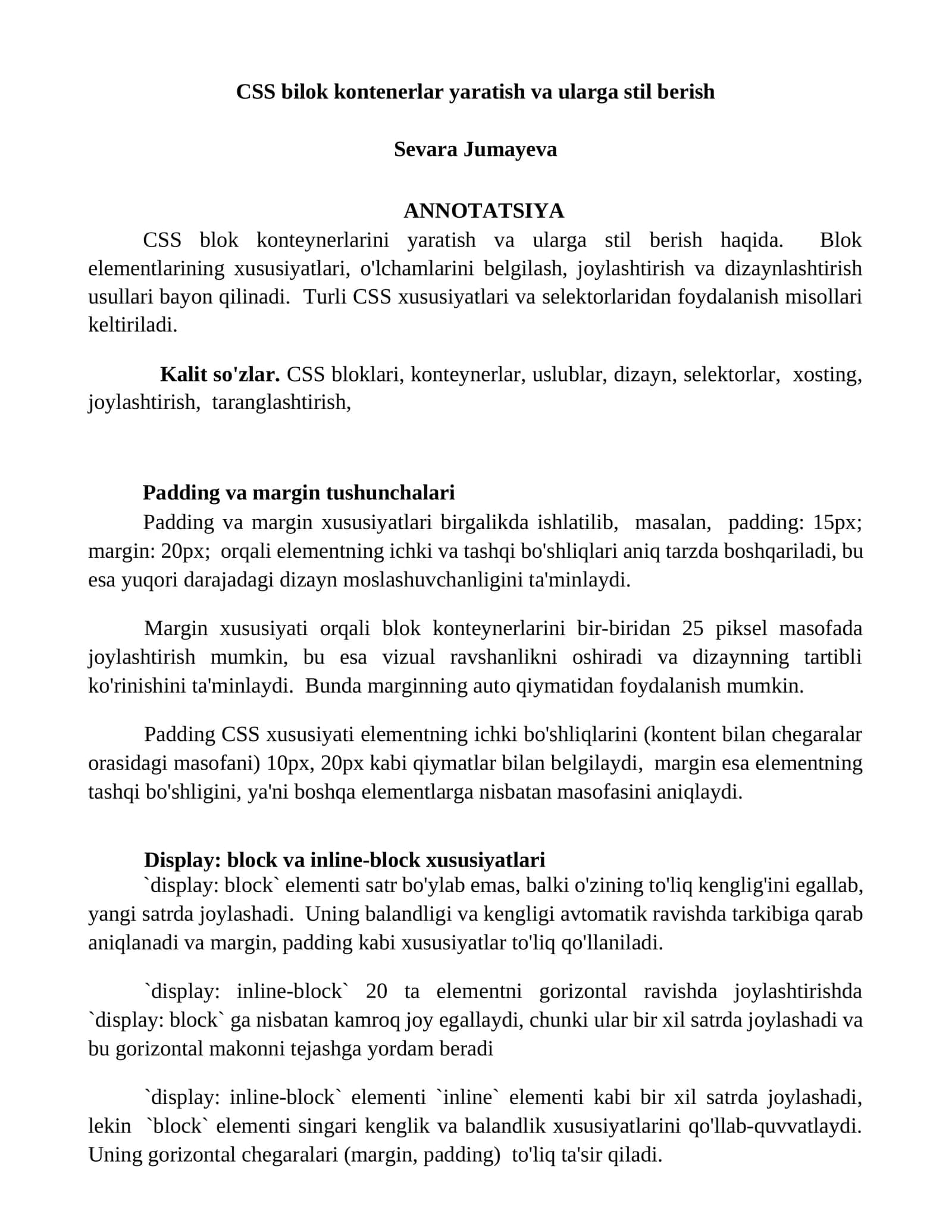 CSS blok konteynerlarini yaratish va ularga stil berish 1