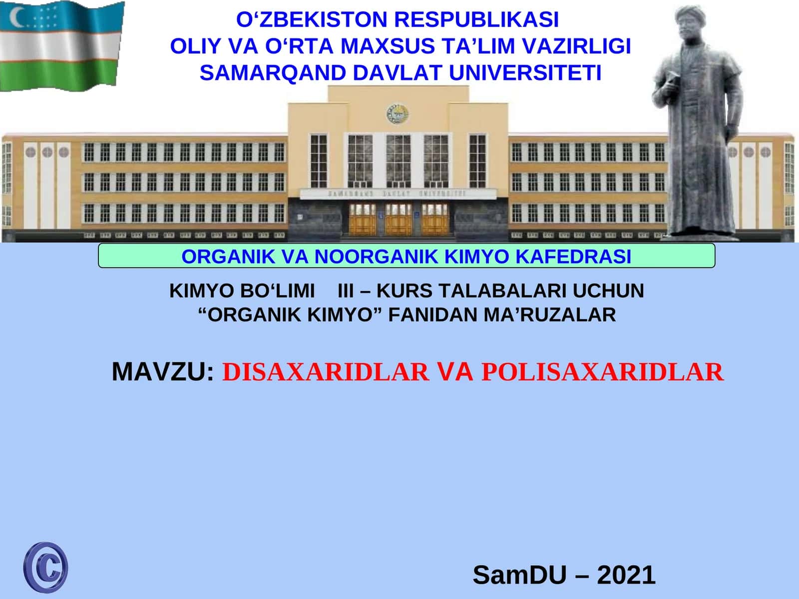 ORGANIK KIMYO FANI MA'RUZALARI 1