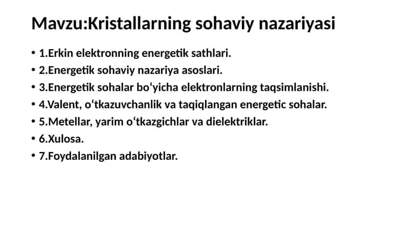 Kristallarning sohaviy nazariyasi 1
