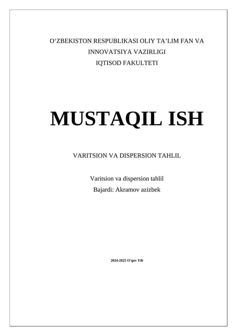 Varians va dispersiya tahlil 1