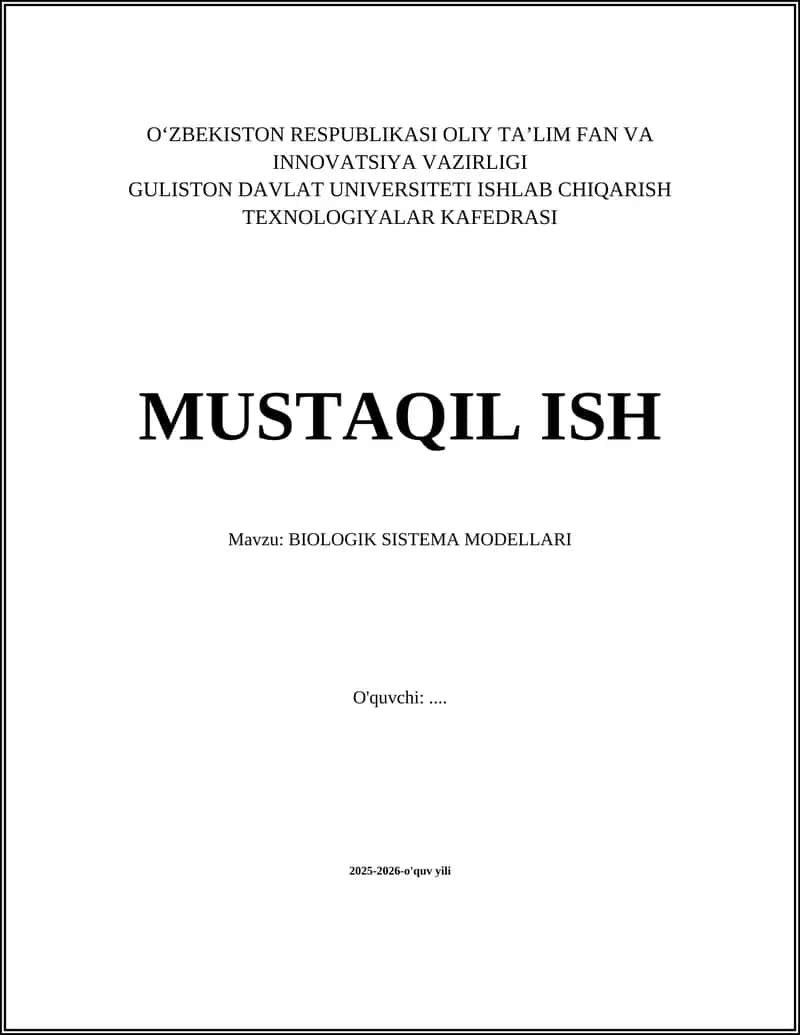BIOLOGIK SISTEMA MODELLARI 1