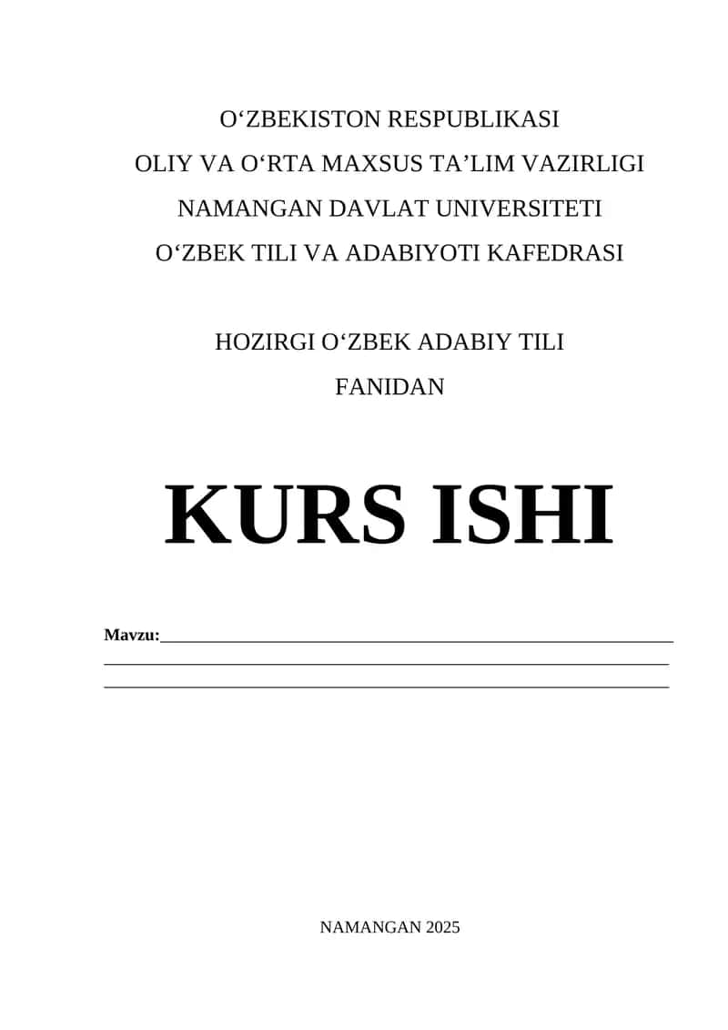 O‘zbek Tili Fanidan Kurs Ishi 1