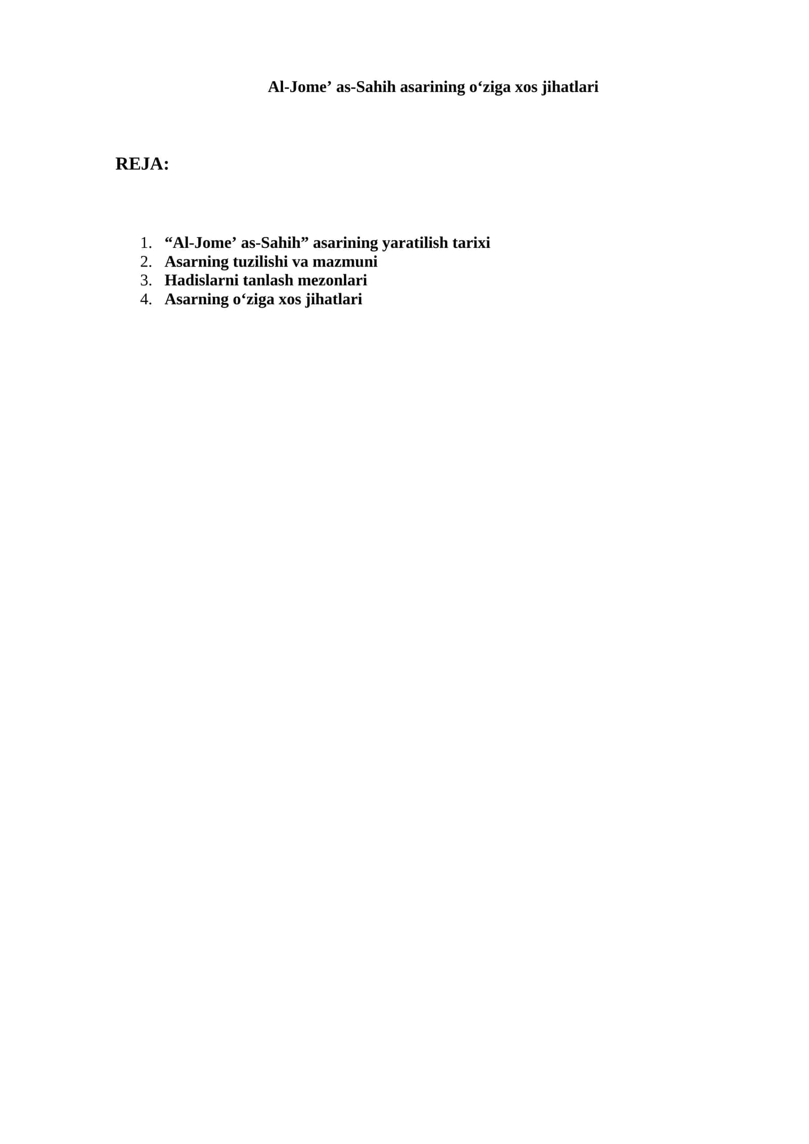 Al-Jomeʼ as-Sahih asarining o‘ziga xos jihatlari 1