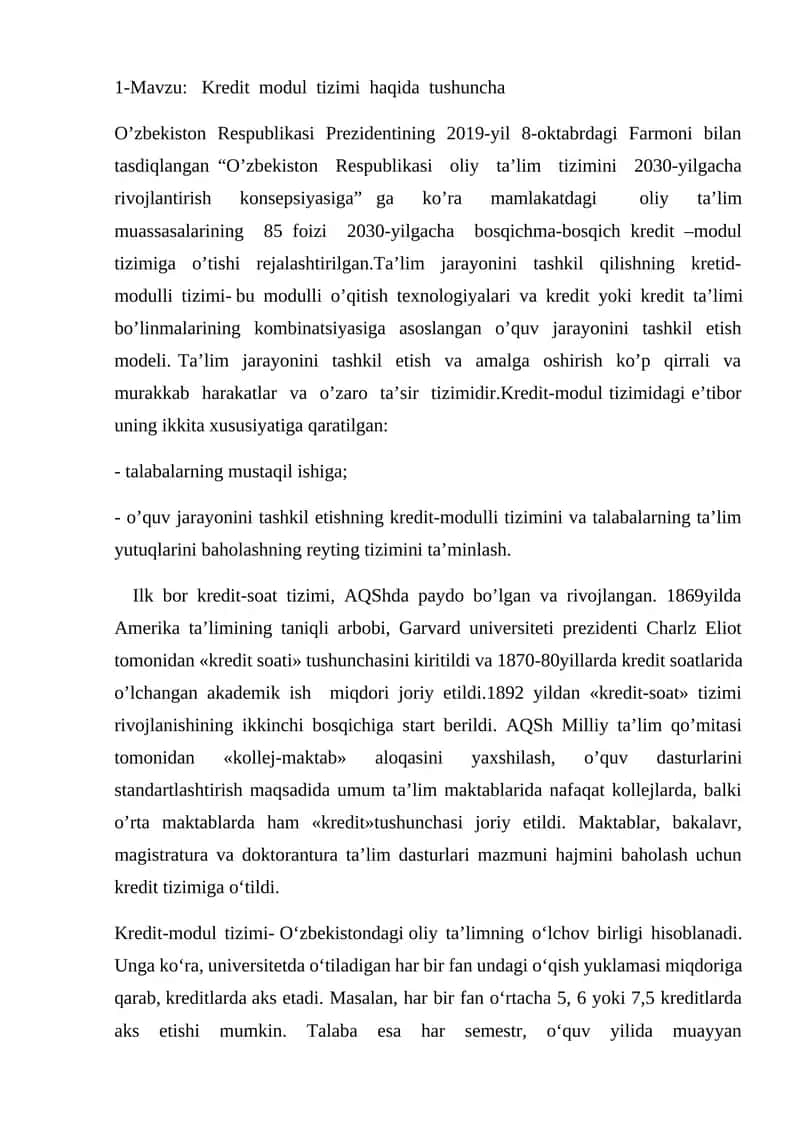 Kredit modul tizimi 1