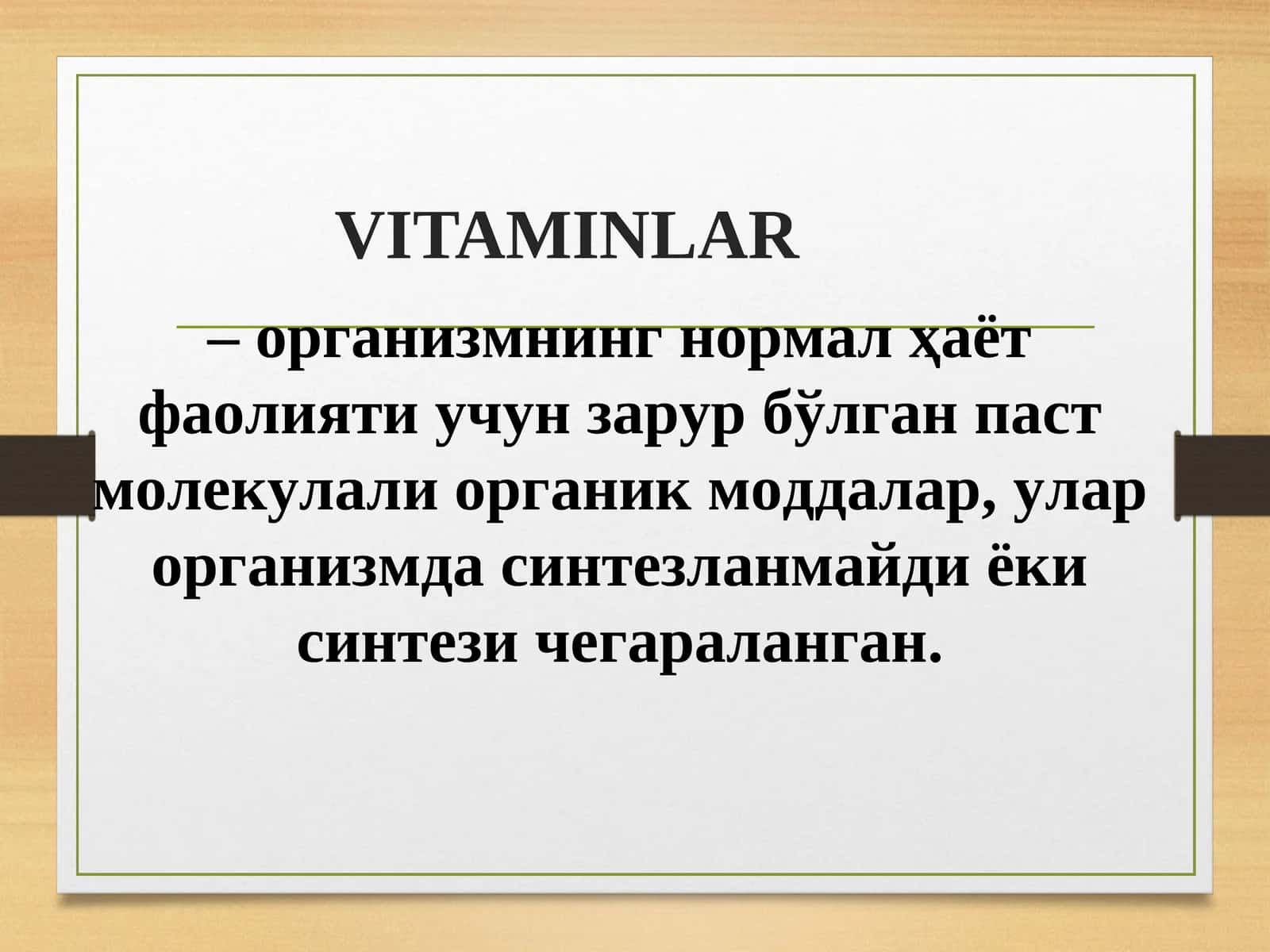 Vitaminlar, ularning organizmdagi funksiyalari, antivitaminlar 1