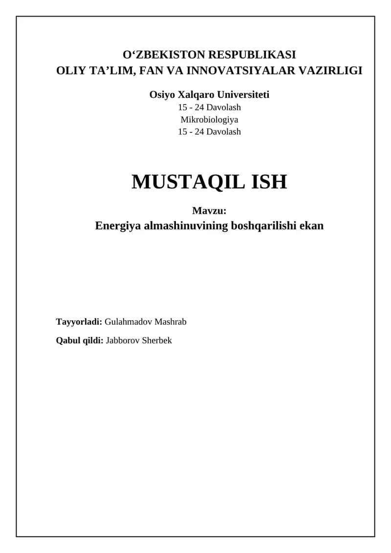 Energiya almashinuvini tartibga solishning asosiy mexanizmlari 1