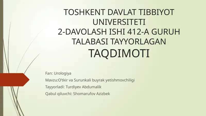 O’tkir va Surunkali Buyrak Yetishmovchiligi 1