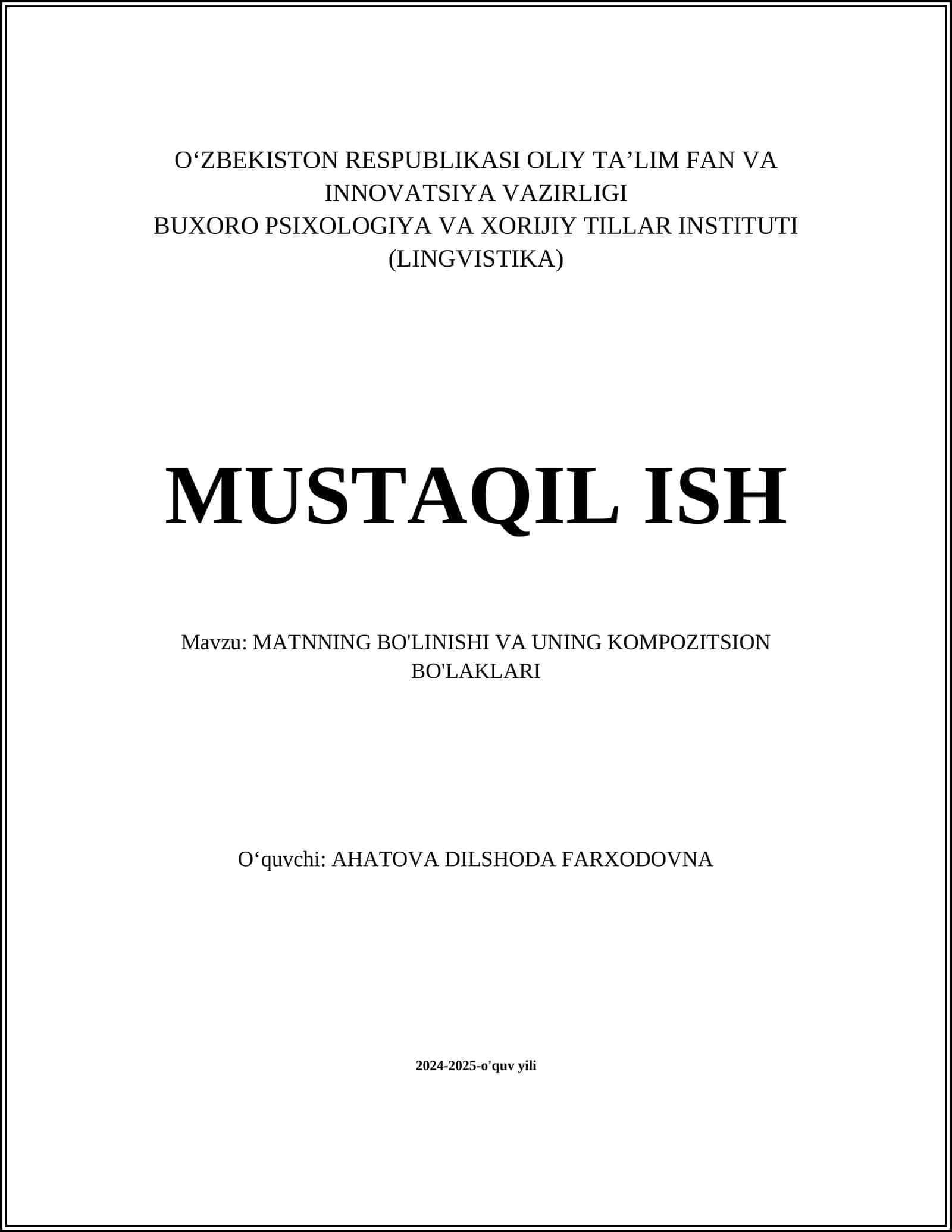 MATNNING BO'LINISHI VA UNING KOMPOZITSION BO'LAKLARI 1