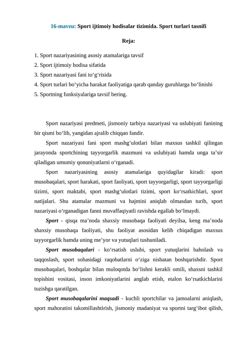 Sport Nazariyasi 1
