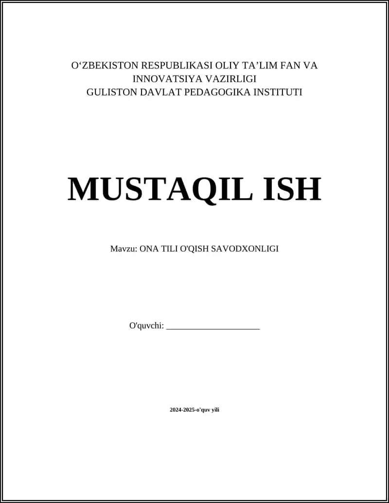 ONA TILI O'QISH SAVODXONLIGI 1