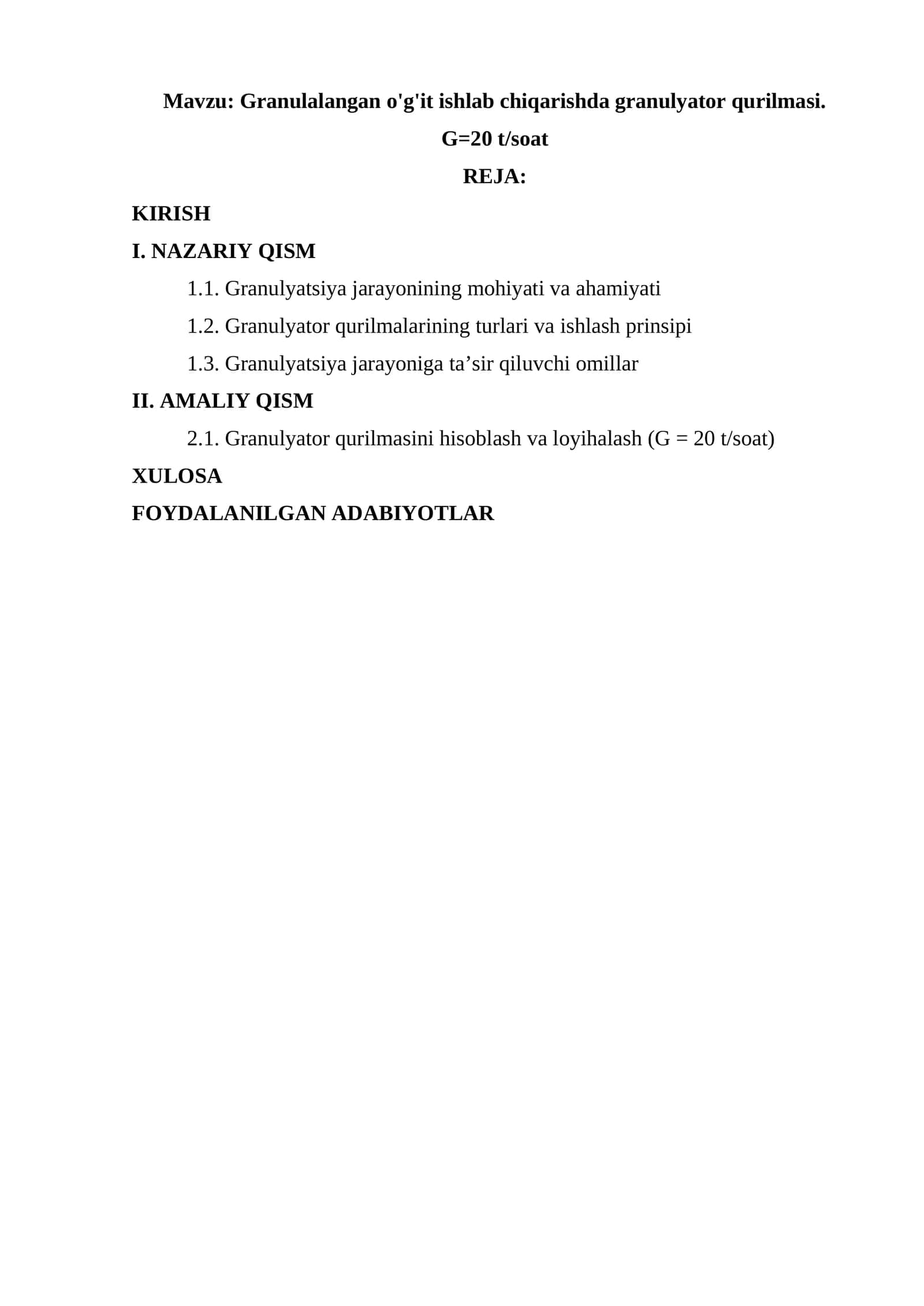 Granulalangan o'g'it ishlab chiqarishda granulyator qurilmasi. G = 20 t/soat 1