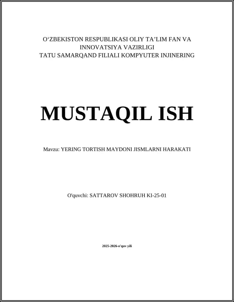 Tortishish Maydonlari va Matematik Ifoda 1