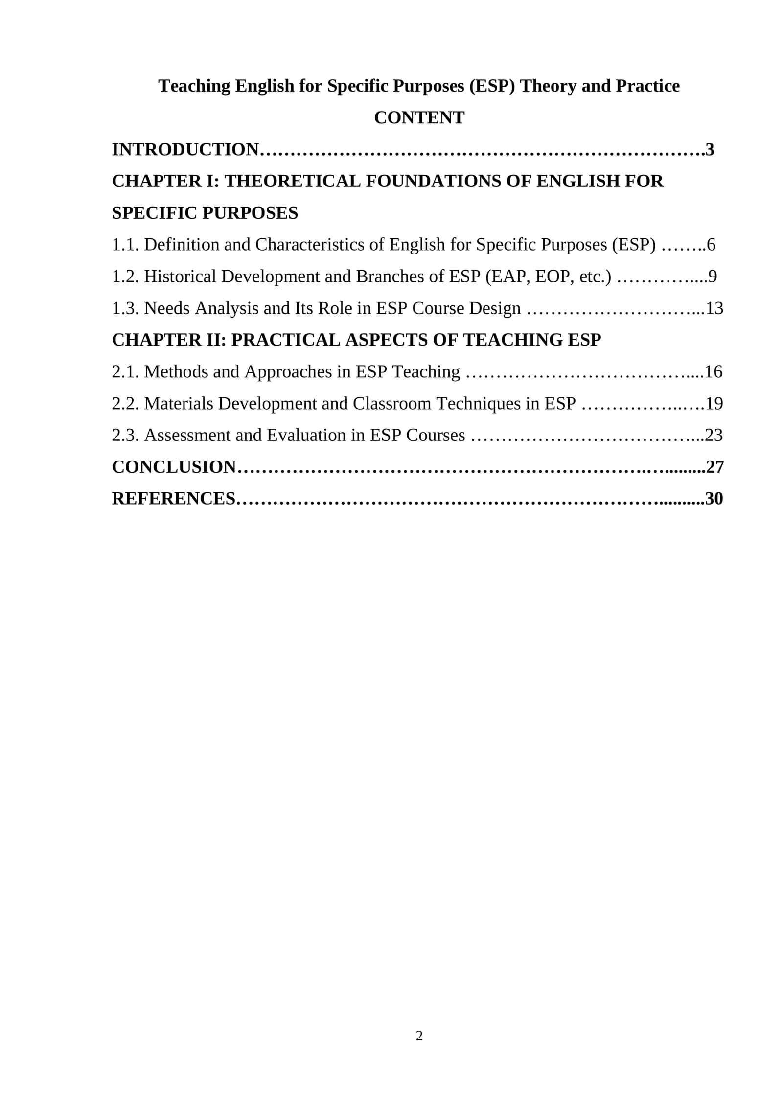 Teaching English for Specific Purposes (ESP) Theory and Practice 1