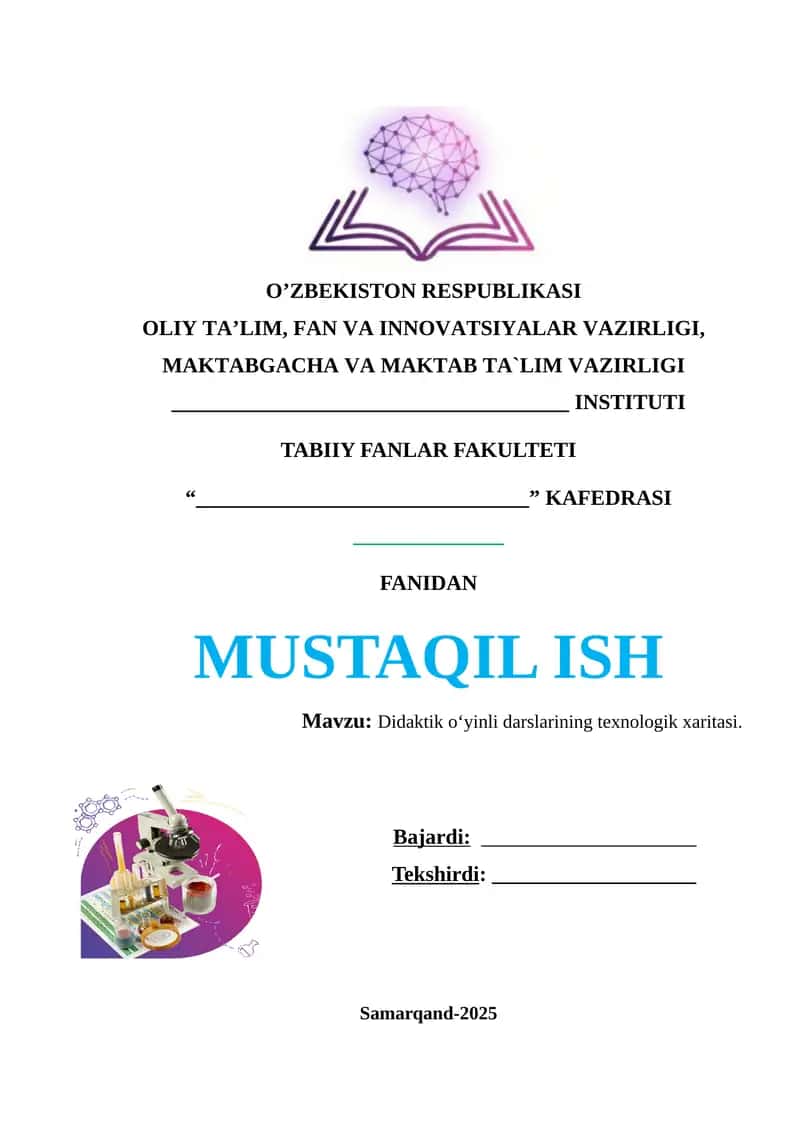 Didaktik oʻyinli darslarining texnologik xaritasi. 1