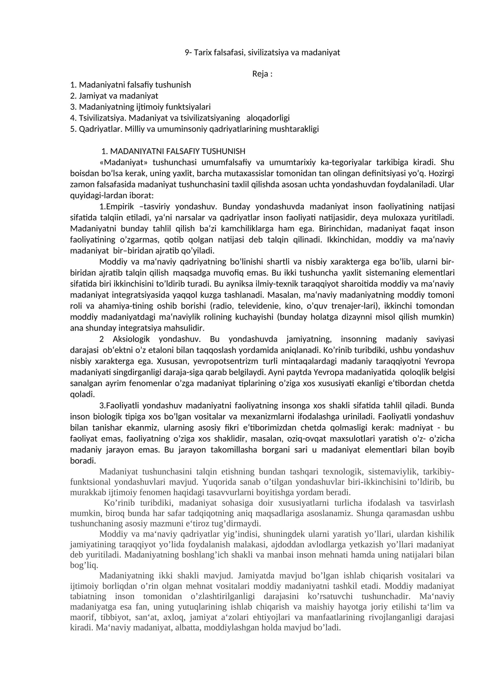 Tarix falsafasi, sivilizatsiya va madaniyat 1