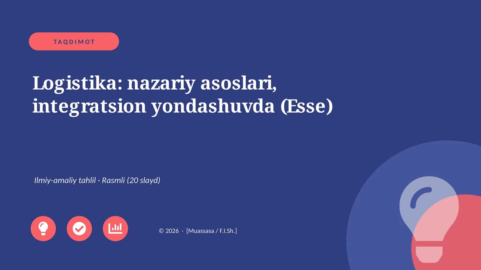Logistika: nazariy asoslari, integratsion yondashuvda (Esse) 1