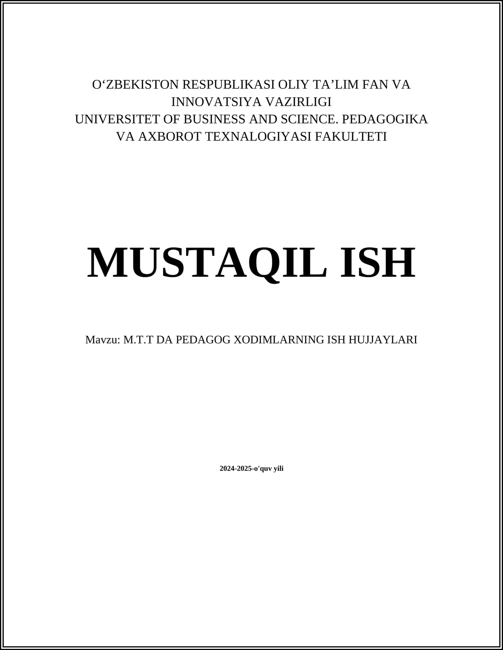 M.T.T DA PEDAGOG XODIMLARNING ISH HUJJAYLARI 1