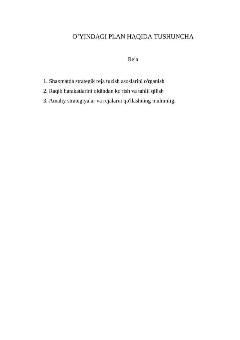 Shaxmatda strategik va taktik reja tuzish