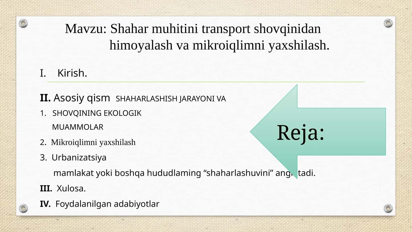 Shahar muhitini transport shovqinidan himoyalash va mikroiqlimni yaxshilash 1