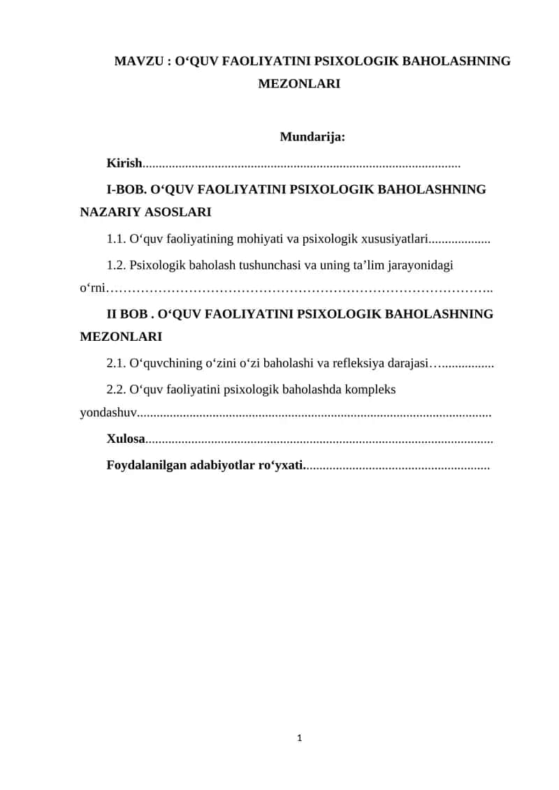 O‘QUV FAOLIYATINI PSIXOLOGIK BAHOLASHNING MEZONLARI 1